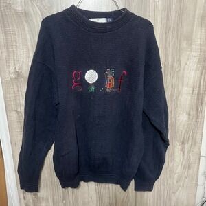 Bill Blass Menswear Golf Embroidered Crewneck Sweater Size L
